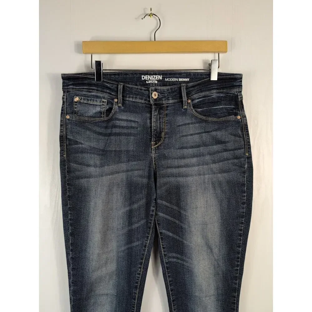 Levi's Denizen Womens Modern Skinny Jeans Blue Dark Wash Mid Rise Denim Size 34W